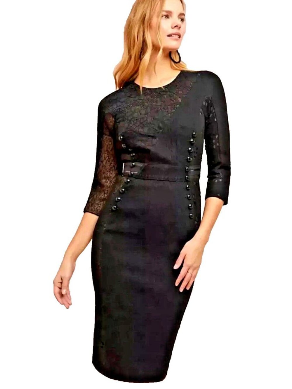 Anthropologie Byron Lars Bettine lace over nude Penci Column party  Dress sz 0